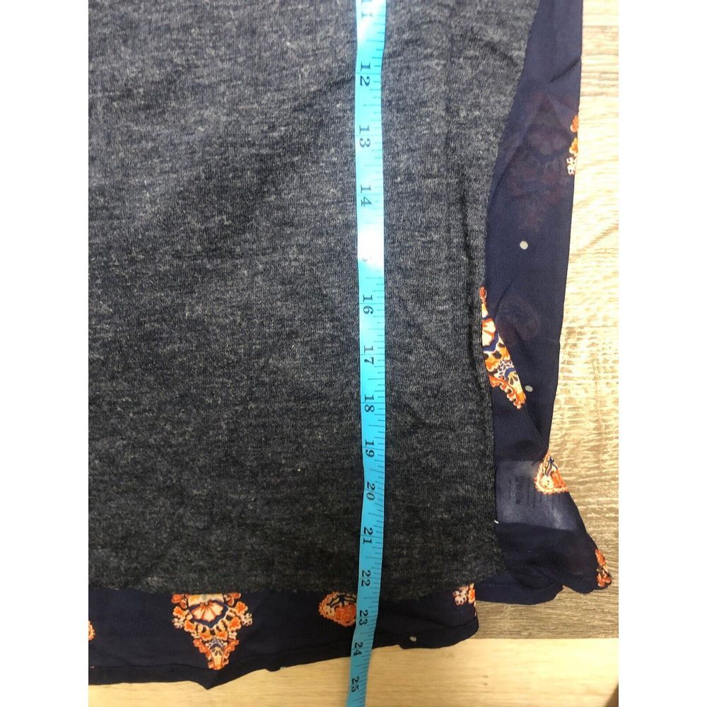Miss Me Sweater S Navy Sheer Lace Shoulders High-low Floral Boho Mixed Media - Picture 11 of 11